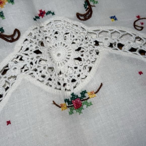 Vintage Doily Dresser Scarf Cross Stitch Needlepoint Floral Roses 16x40” - Picture 5 of 6